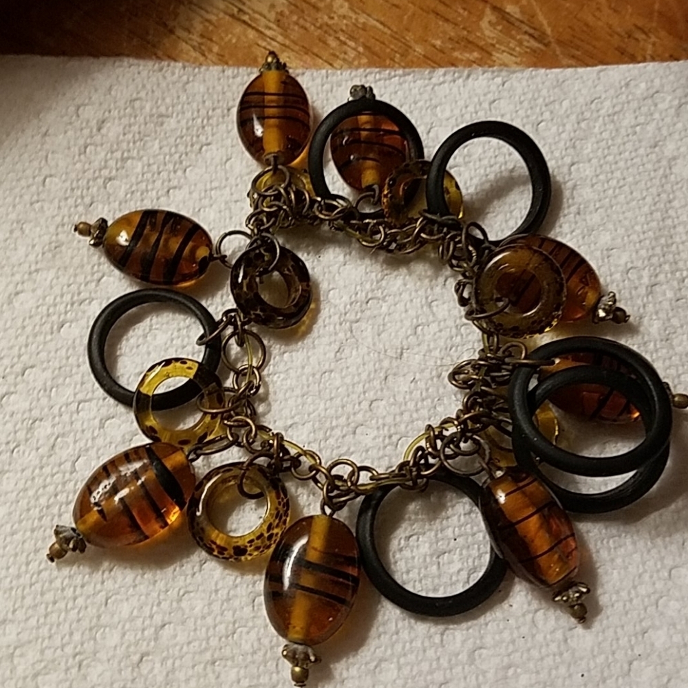 Chain Black Brown Circle 6" Bracelet